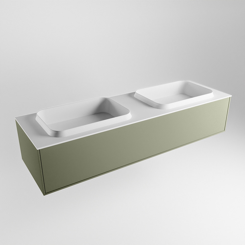 MONDIAZ ERIN 150cm mueble de baño color Army 1 cajón. Lavabo RIDGE Doble sin orificio color Talc. 4 MONDIAZ ERIN 150cm mueble de baño color Army 1 cajón. Lavabo RIDGE Doble sin orificio color Talc. - Imagen 4
