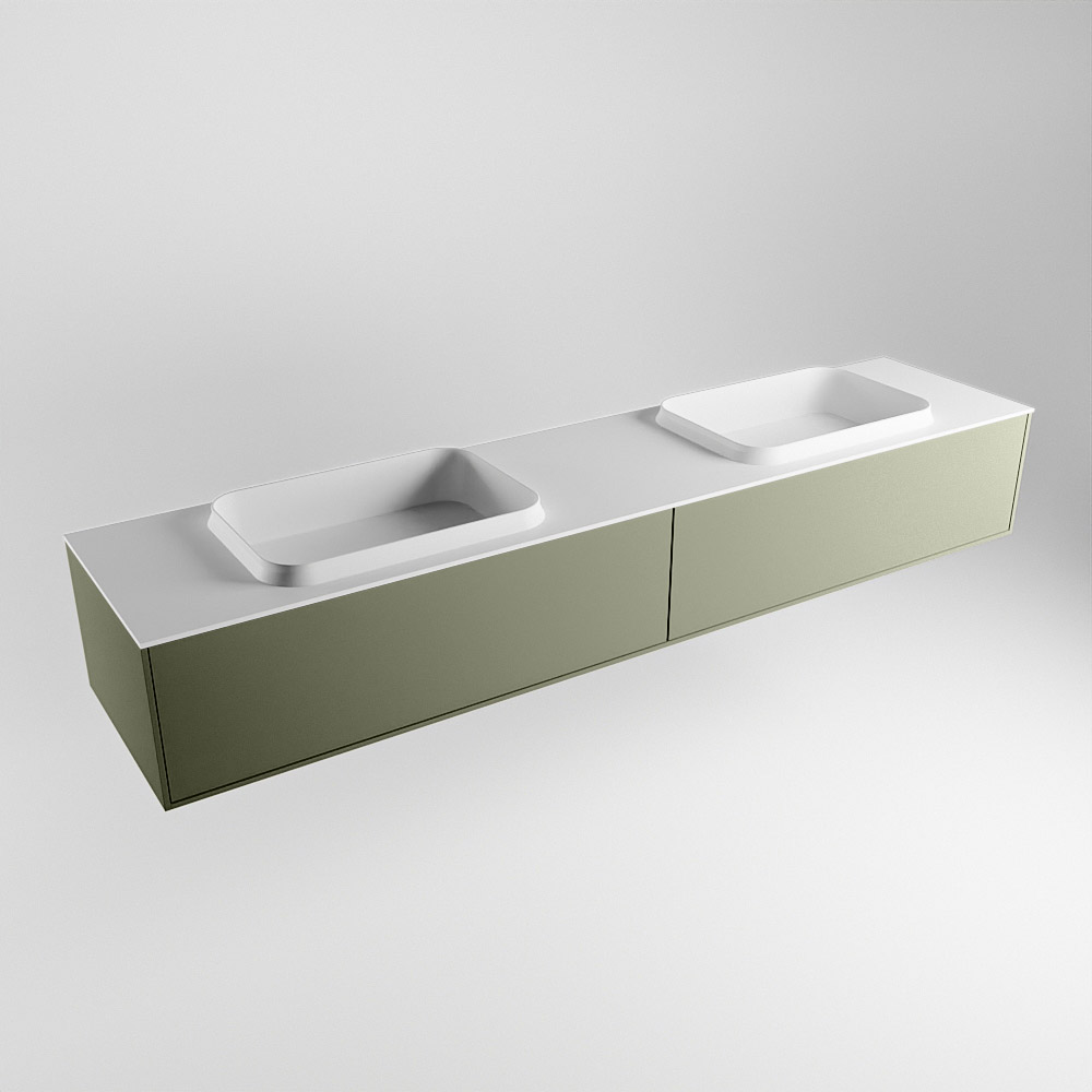 MONDIAZ ERIN 200cm mueble de baño color Army 2 cajones. Lavabo RIDGE Doble sin orificio color Talc. 4 MONDIAZ ERIN 200cm mueble de baño color Army 2 cajones. Lavabo RIDGE Doble sin orificio color Talc. - Imagen 4