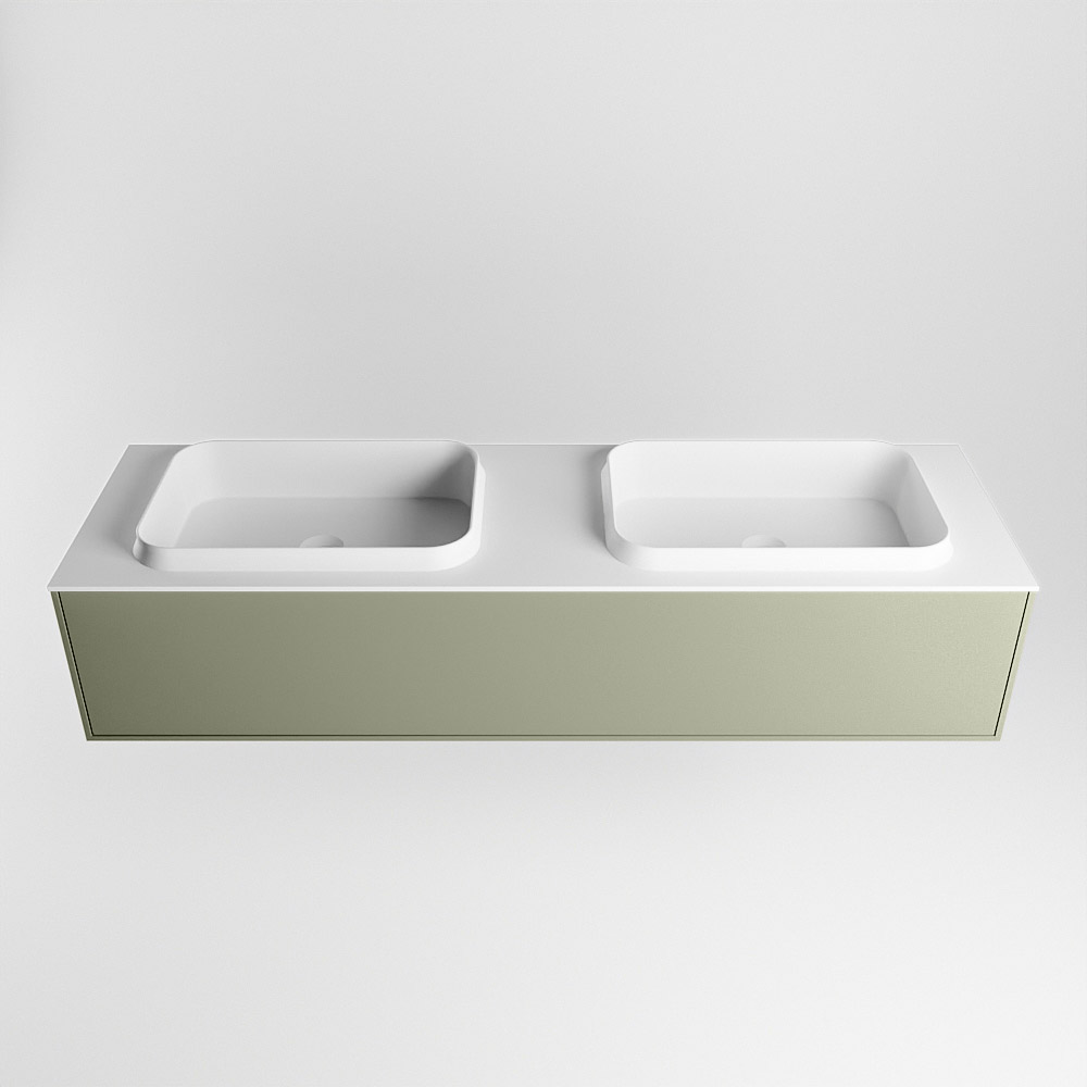 MONDIAZ ERIN 150cm mueble de baño color Army 1 cajón. Lavabo RIDGE Doble sin orificio color Talc. 5 MONDIAZ ERIN 150cm mueble de baño color Army 1 cajón. Lavabo RIDGE Doble sin orificio color Talc. - Imagen 5