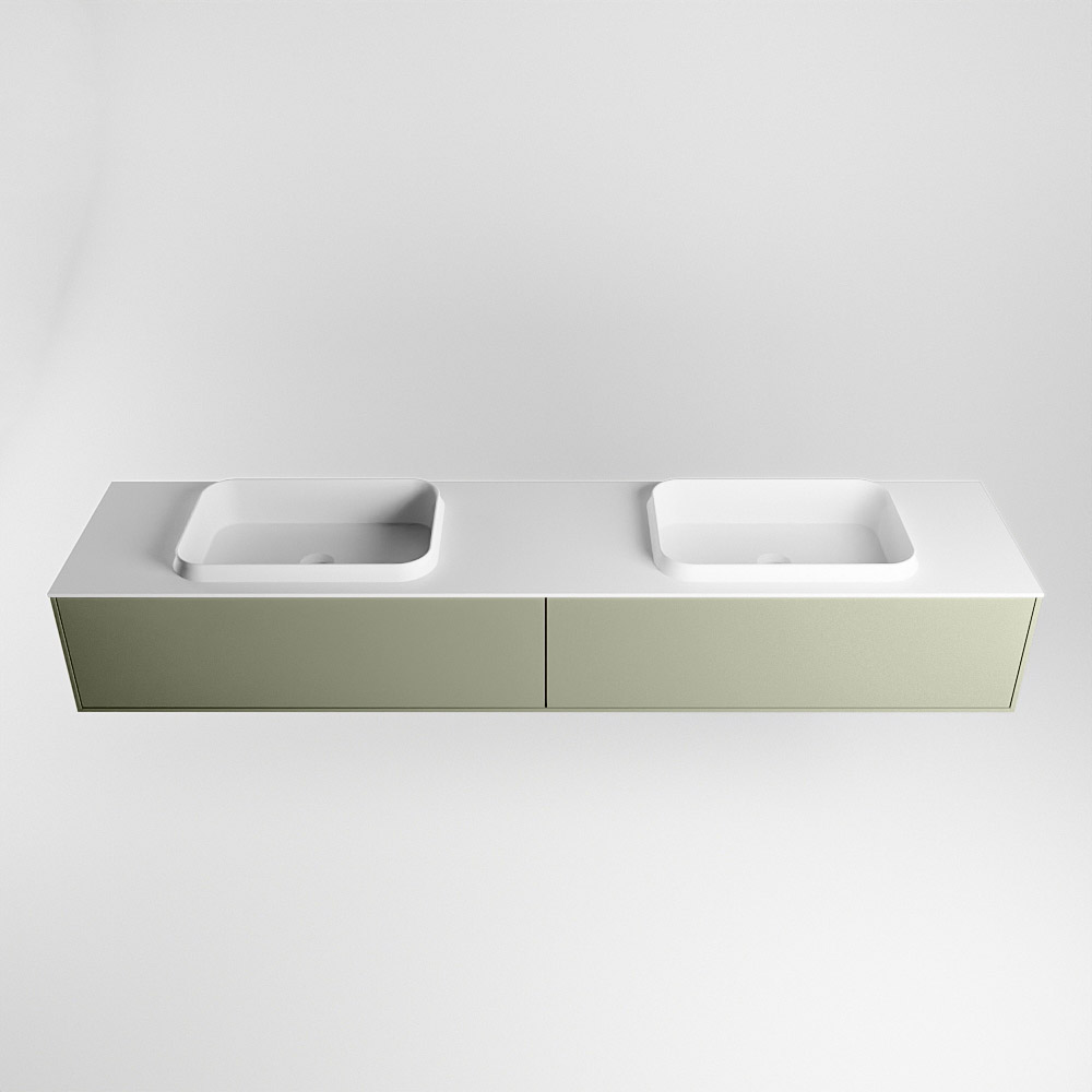 MONDIAZ ERIN 200cm mueble de baño color Army 2 cajones. Lavabo RIDGE Doble sin orificio color Talc. 5 MONDIAZ ERIN 200cm mueble de baño color Army 2 cajones. Lavabo RIDGE Doble sin orificio color Talc. - Imagen 5
