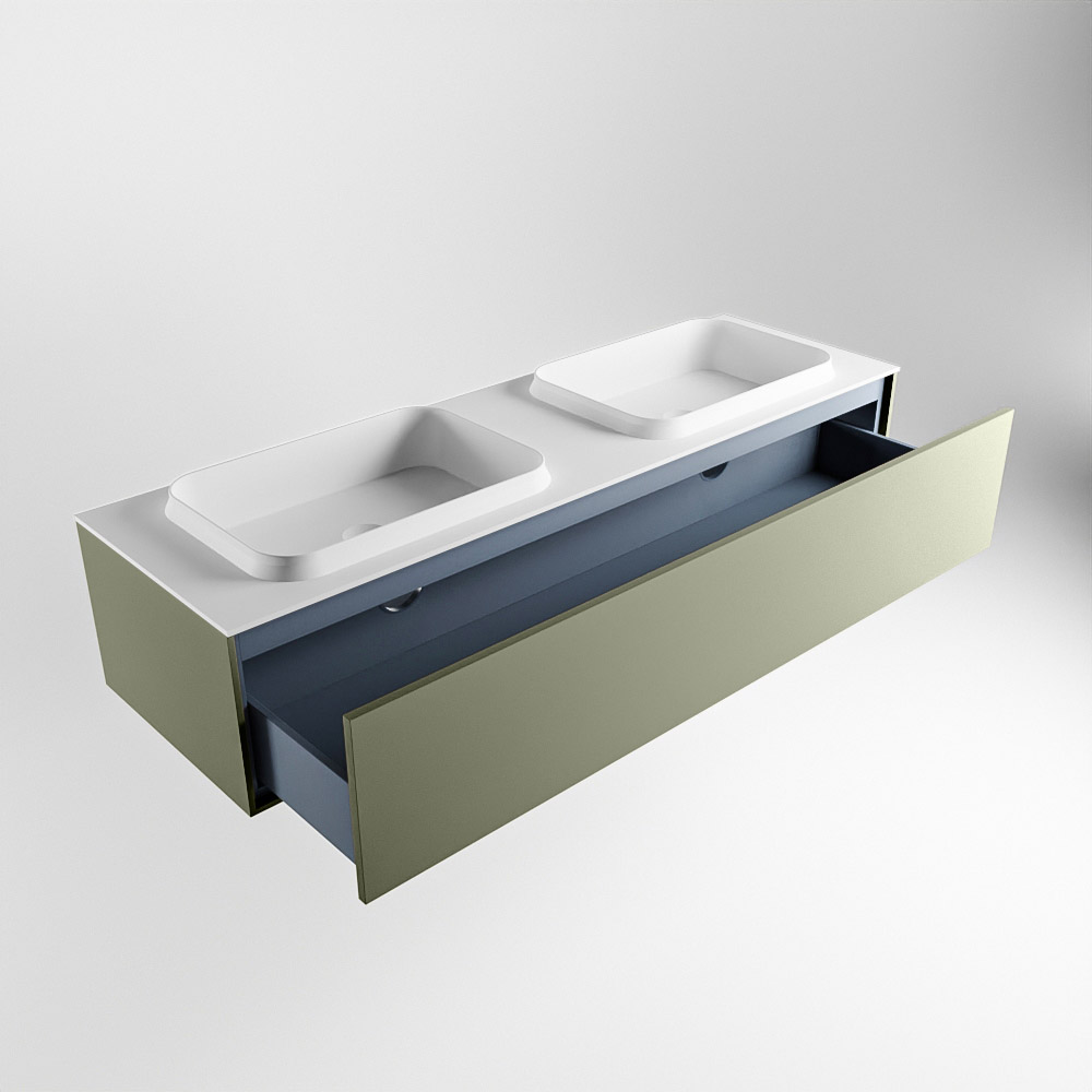 MONDIAZ ERIN 150cm mueble de baño color Army 1 cajón. Lavabo RIDGE Doble sin orificio color Talc. 6 MONDIAZ ERIN 150cm mueble de baño color Army 1 cajón. Lavabo RIDGE Doble sin orificio color Talc. - Imagen 6