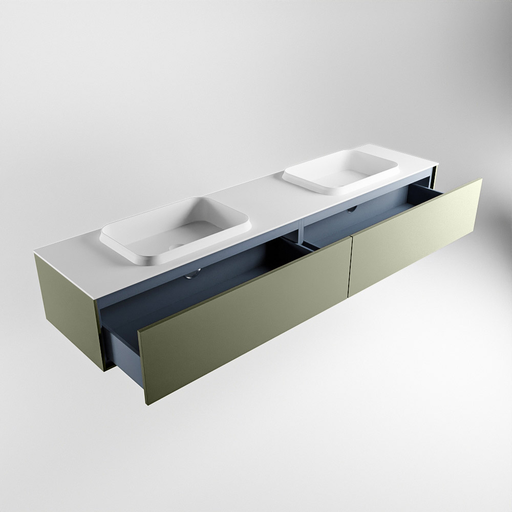 MONDIAZ ERIN 200cm mueble de baño color Army 2 cajones. Lavabo RIDGE Doble sin orificio color Talc. 6 MONDIAZ ERIN 200cm mueble de baño color Army 2 cajones. Lavabo RIDGE Doble sin orificio color Talc. - Imagen 6
