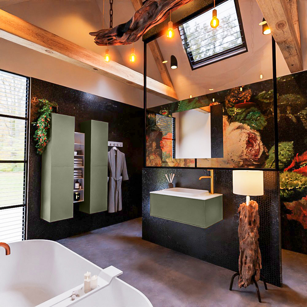MONDIAZ ERIN 80cm mueble de baño color Army 1 cajón. Lavabo RIDGE Centro 1 orificio color Talc. 2 MONDIAZ ERIN 80cm mueble de baño color Army 1 cajón. Lavabo RIDGE Centro 1 orificio color Talc. - Imagen 2