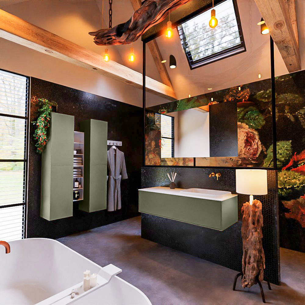 MONDIAZ ERIN 120cm mueble de baño color Army 1 cajón. Lavabo RIDGE Derecho sin orificio color Talc. 2 MONDIAZ ERIN 120cm mueble de baño color Army 1 cajón. Lavabo RIDGE Derecho sin orificio color Talc. - Imagen 2