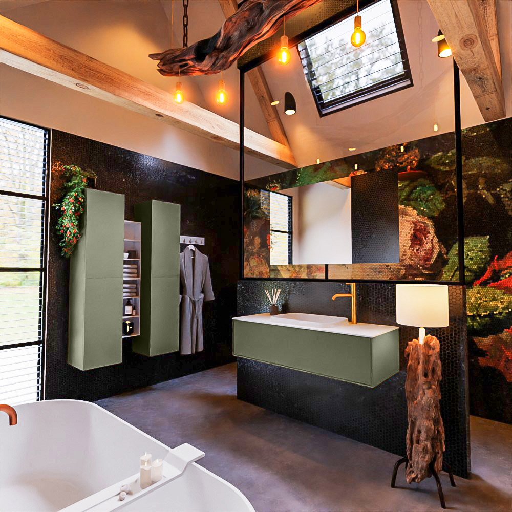 MONDIAZ ERIN 120cm mueble de baño color Army 1 cajón. Lavabo RIDGE Centro 1 orificio color Talc. 2 MONDIAZ ERIN 120cm mueble de baño color Army 1 cajón. Lavabo RIDGE Centro 1 orificio color Talc. - Imagen 2