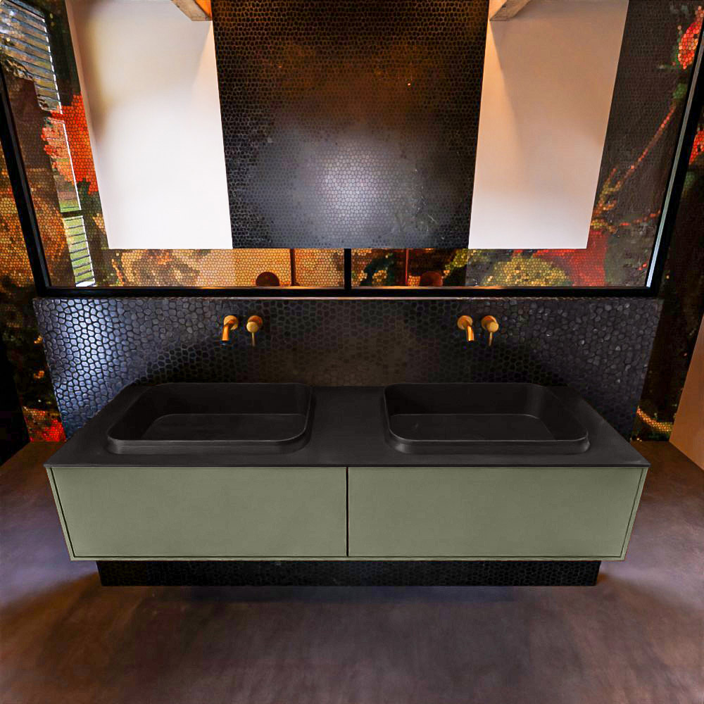 MONDIAZ ERIN 150cm mueble de baño color Army 2 cajones. Lavabo RIDGE Doble sin orificio color Urban. 3 MONDIAZ ERIN 150cm mueble de baño color Army 2 cajones. Lavabo RIDGE Doble sin orificio color Urban. - Imagen 3