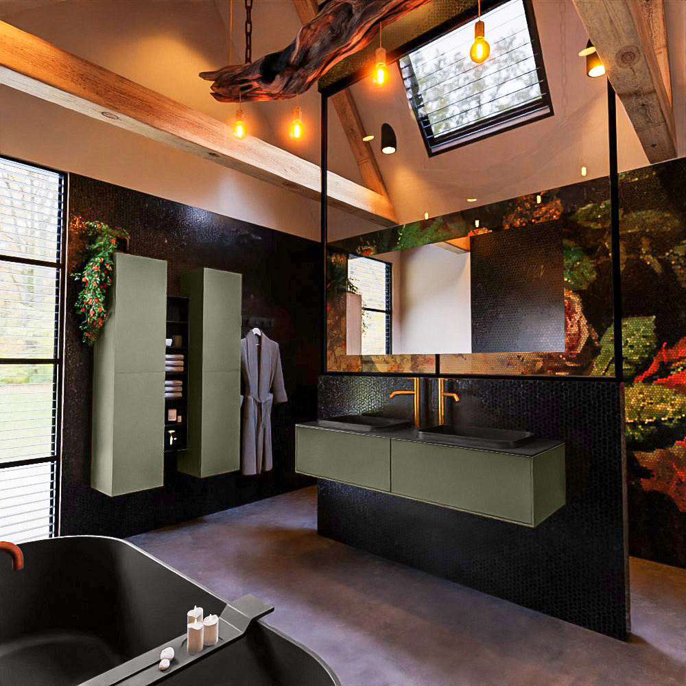 MONDIAZ ERIN 150cm mueble de baño color Army 2 cajones. Lavabo RIDGE Doble 2 orificios color Urban. 2 MONDIAZ ERIN 150cm mueble de baño color Army 2 cajones. Lavabo RIDGE Doble 2 orificios color Urban. - Imagen 2