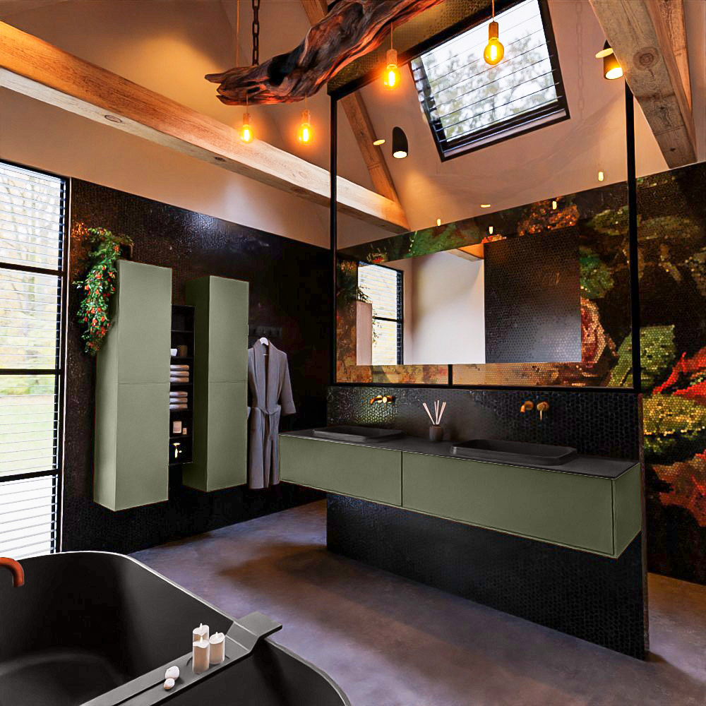 MONDIAZ ERIN 200cm mueble de baño color Army 2 cajones. Lavabo RIDGE Doble sin orificio color Urban. 2 MONDIAZ ERIN 200cm mueble de baño color Army 2 cajones. Lavabo RIDGE Doble sin orificio color Urban. - Imagen 2
