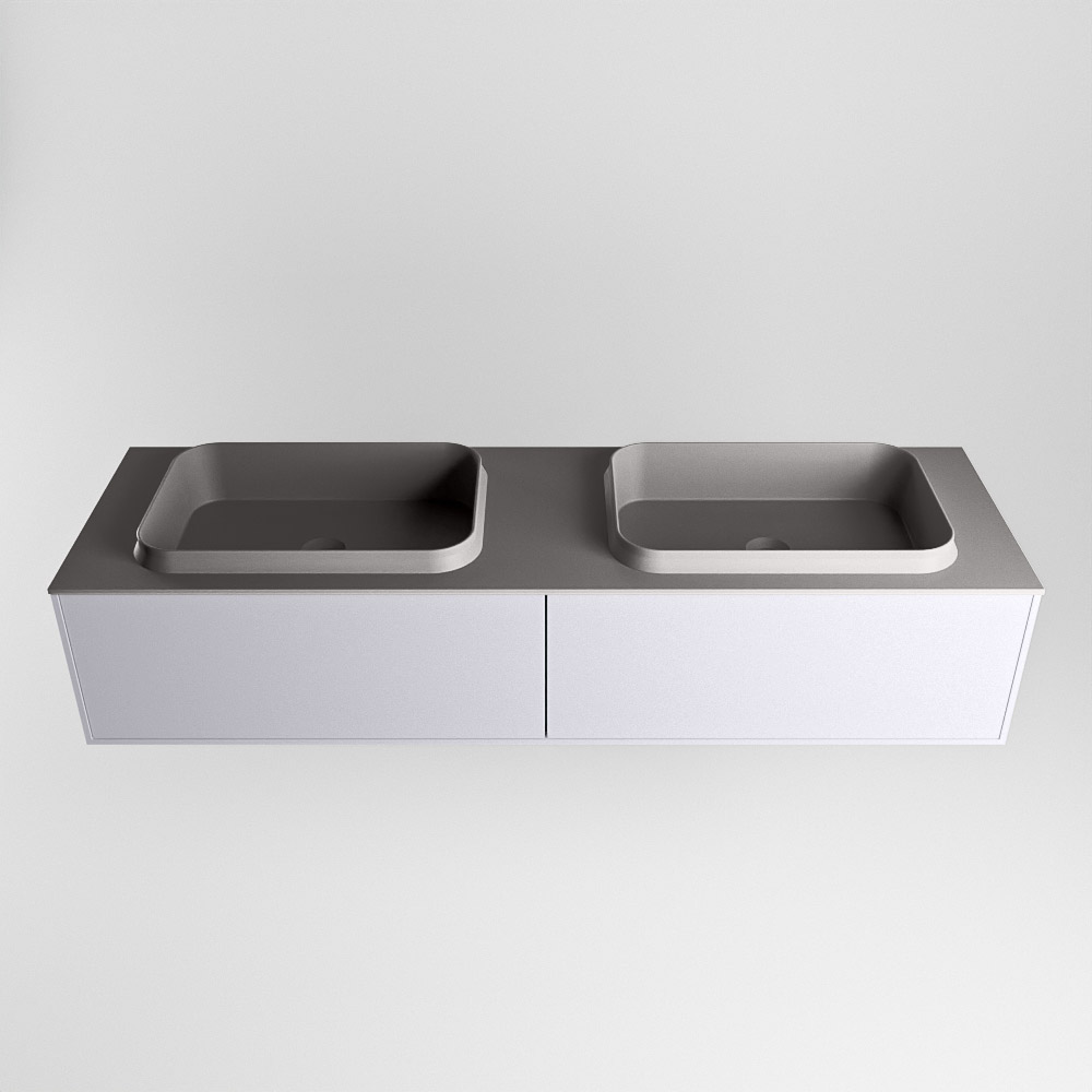MONDIAZ ERIN 150cm mueble de baño color Cale 2 cajones. Lavabo RIDGE Doble sin orificio color Dark Grey. 5 MONDIAZ ERIN 150cm mueble de baño color Cale 2 cajones. Lavabo RIDGE Doble sin orificio color Dark Grey. - Imagen 5