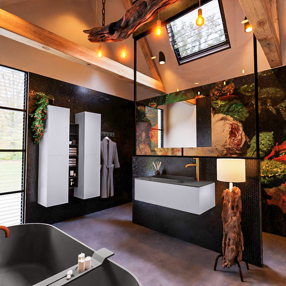 MONDIAZ ERIN 100cm mueble de baño color Cale 1 cajón. Lavabo RIDGE Centro 1 orificio color Dark Grey. 2 MONDIAZ ERIN 100cm mueble de baño color Cale 1 cajón. Lavabo RIDGE Centro 1 orificio color Dark Grey. - Imagen 2