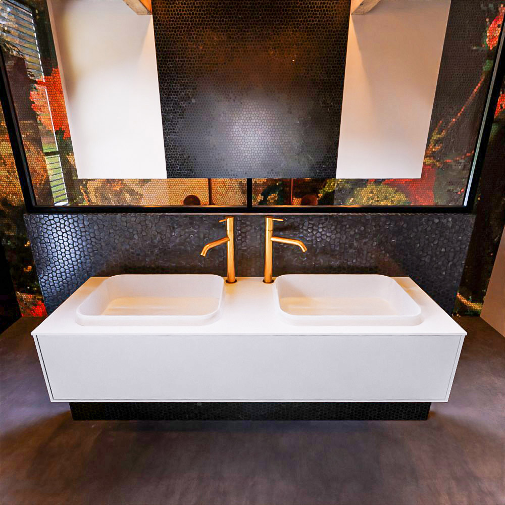 MONDIAZ ERIN 150cm mueble de baño color Cale 1 cajón. Lavabo RIDGE Doble 2 orificios color Talc. 3 MONDIAZ ERIN 150cm mueble de baño color Cale 1 cajón. Lavabo RIDGE Doble 2 orificios color Talc. - Imagen 3
