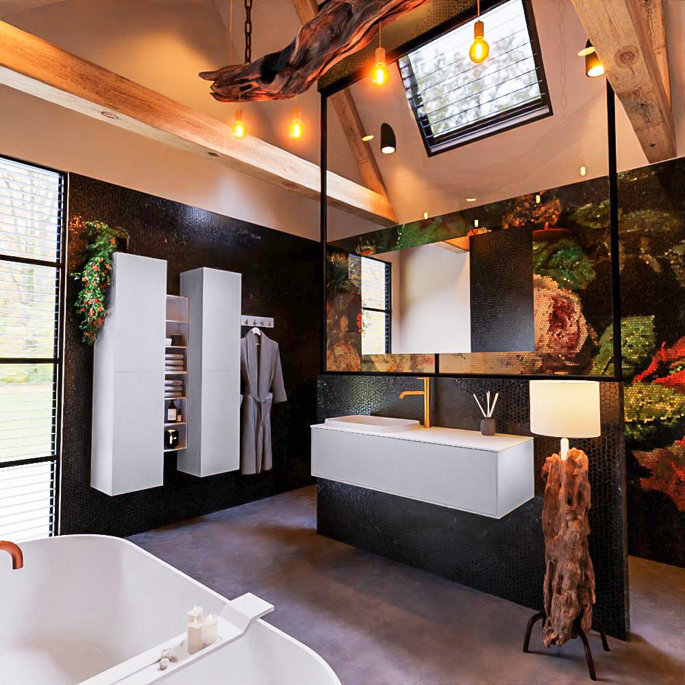 MONDIAZ ERIN 120cm mueble de baño color Cale 1 cajón. Lavabo RIDGE Izquierda 1 orificio color Talc. 2 MONDIAZ ERIN 120cm mueble de baño color Cale 1 cajón. Lavabo RIDGE Izquierda 1 orificio color Talc. - Imagen 2