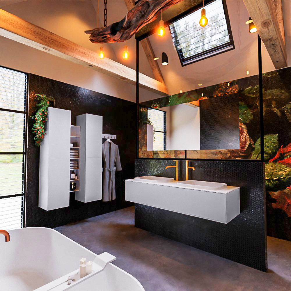 MONDIAZ ERIN 150cm mueble de baño color Cale 1 cajón. Lavabo RIDGE Doble 2 orificios color Talc. 2 MONDIAZ ERIN 150cm mueble de baño color Cale 1 cajón. Lavabo RIDGE Doble 2 orificios color Talc. - Imagen 2