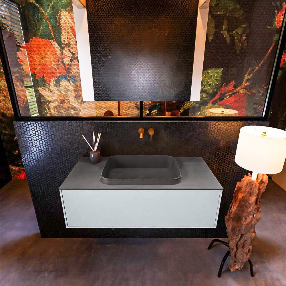 MONDIAZ ERIN 100cm mueble de baño color Clay 1 cajón. Lavabo RIDGE Centro sin orificio color Dark Grey. 3 MONDIAZ ERIN 100cm mueble de baño color Clay 1 cajón. Lavabo RIDGE Centro sin orificio color Dark Grey. - Imagen 3