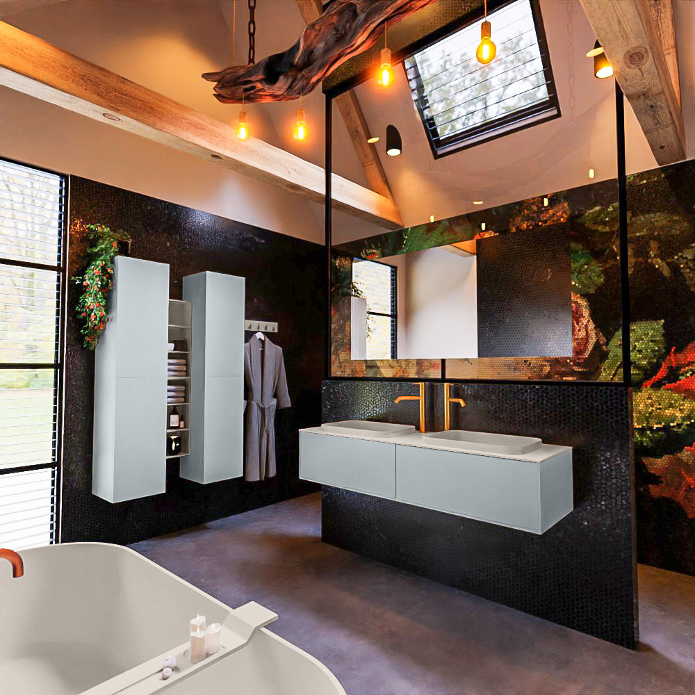 MONDIAZ ERIN 150cm mueble de baño color Clay 2 cajones. Lavabo RIDGE Doble 2 orificios color Linen. 2 MONDIAZ ERIN 150cm mueble de baño color Clay 2 cajones. Lavabo RIDGE Doble 2 orificios color Linen. - Imagen 2