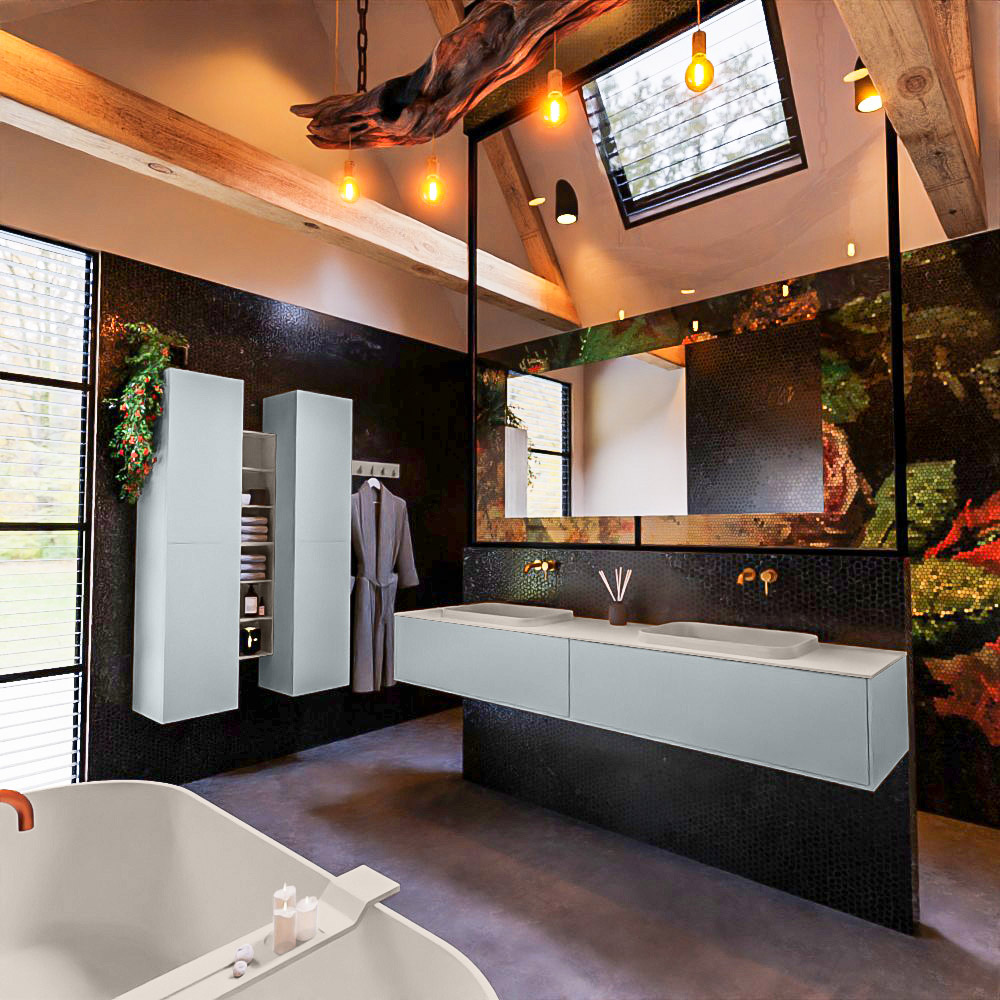 MONDIAZ ERIN 200cm mueble de baño color Clay 2 cajones. Lavabo RIDGE Doble sin orificio color Linen. 2 MONDIAZ ERIN 200cm mueble de baño color Clay 2 cajones. Lavabo RIDGE Doble sin orificio color Linen. - Imagen 2