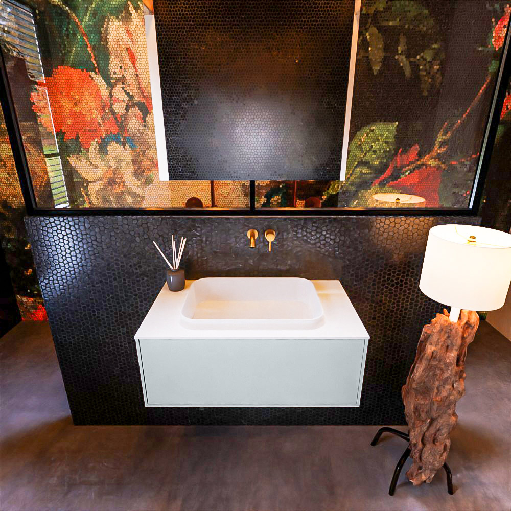 MONDIAZ ERIN 80cm mueble de baño color Clay 1 cajón. Lavabo RIDGE Centro sin orificio color Talc. 3 MONDIAZ ERIN 80cm mueble de baño color Clay 1 cajón. Lavabo RIDGE Centro sin orificio color Talc. - Imagen 3