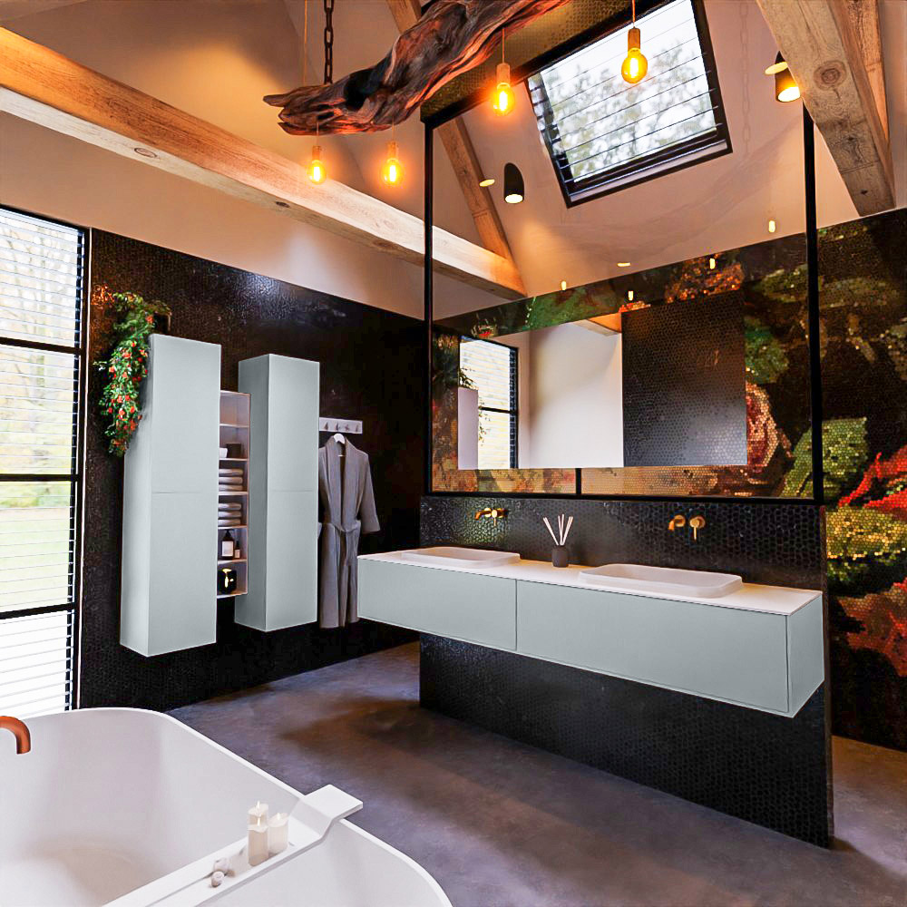 MONDIAZ ERIN 200cm mueble de baño color Clay 2 cajones. Lavabo RIDGE Doble sin orificio color Talc. 2 MONDIAZ ERIN 200cm mueble de baño color Clay 2 cajones. Lavabo RIDGE Doble sin orificio color Talc. - Imagen 2