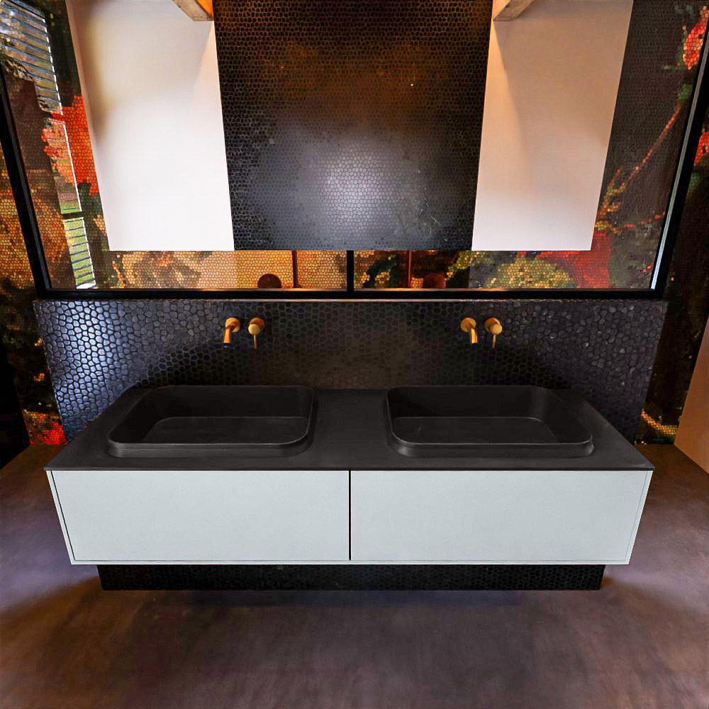 MONDIAZ ERIN 150cm mueble de baño color Clay 2 cajones. Lavabo RIDGE Doble sin orificio color Urban. 3 MONDIAZ ERIN 150cm mueble de baño color Clay 2 cajones. Lavabo RIDGE Doble sin orificio color Urban. - Imagen 3