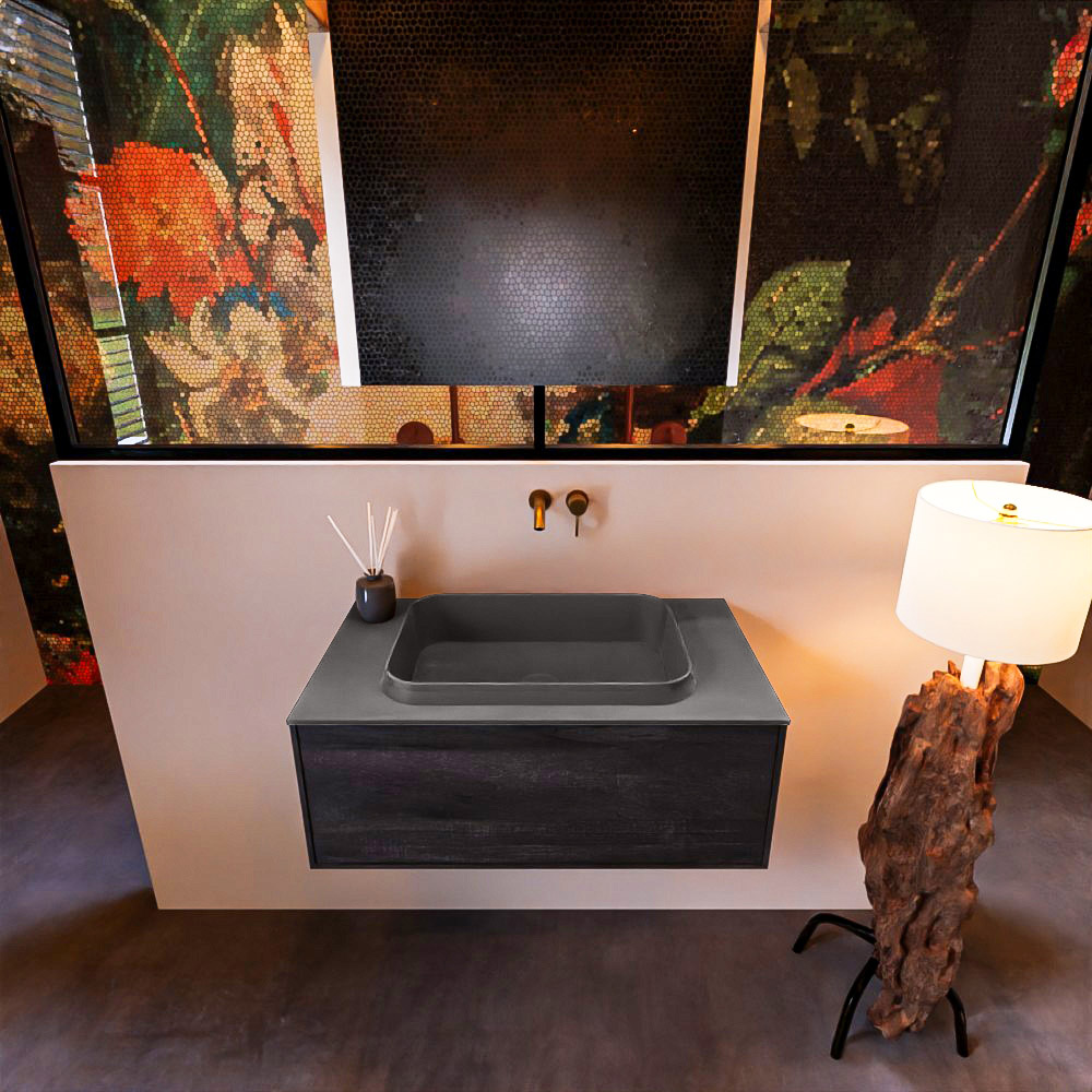MONDIAZ ERIN 80cm mueble de baño color Dark Brown 1 cajón. Lavabo RIDGE Centro sin orificio color Dark Grey. 3 MONDIAZ ERIN 80cm mueble de baño color Dark Brown 1 cajón. Lavabo RIDGE Centro sin orificio color Dark Grey. - Imagen 3