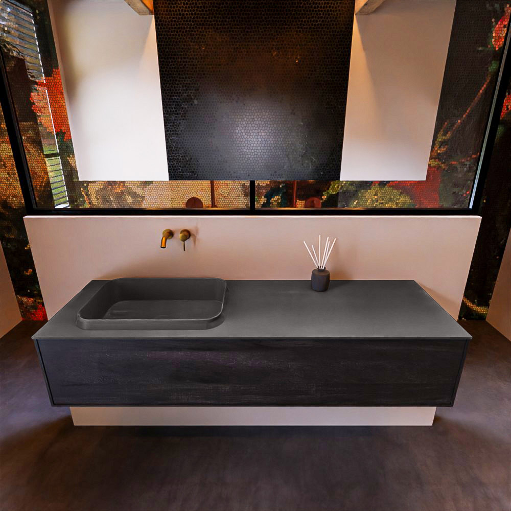 MONDIAZ ERIN 150cm mueble de baño color Dark Brown 1 cajón. Lavabo RIDGE Izquierda sin orificio color Dark Grey. 3 MONDIAZ ERIN 150cm mueble de baño color Dark Brown 1 cajón. Lavabo RIDGE Izquierda sin orificio color Dark Grey. - Imagen 3