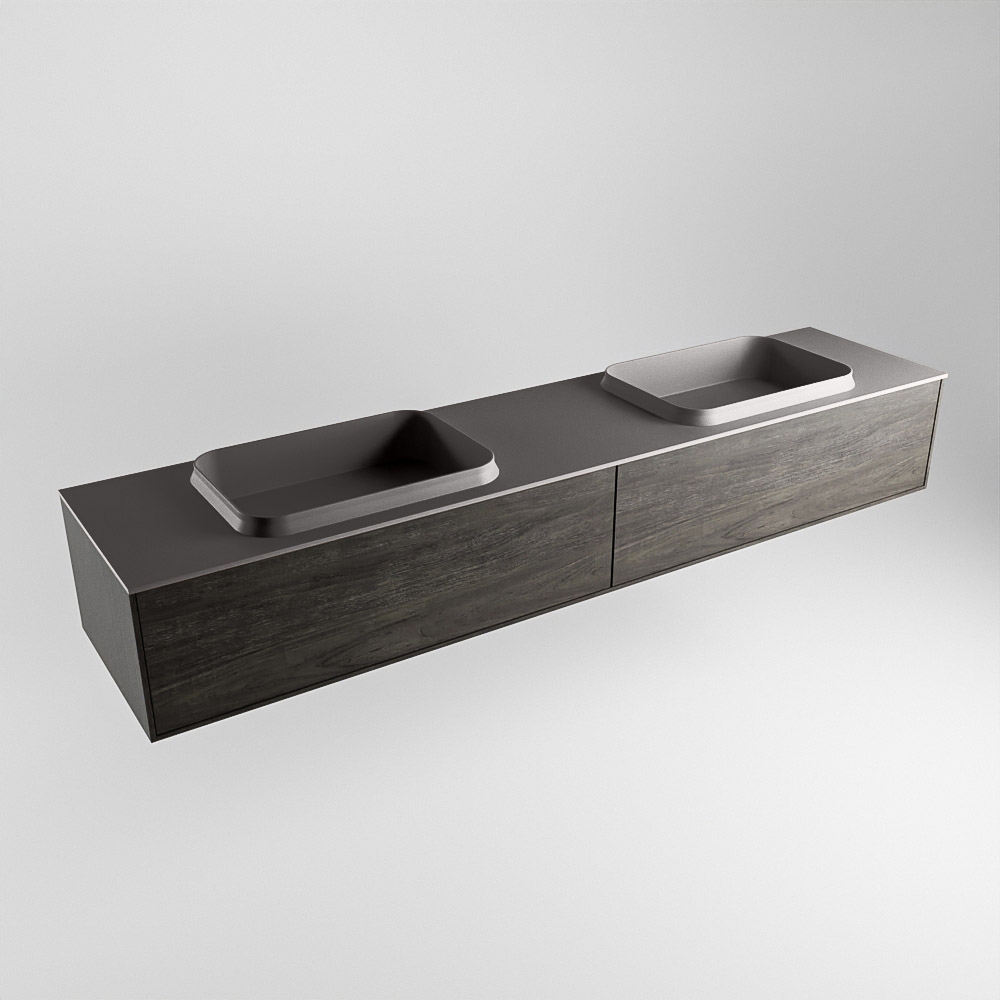 MONDIAZ ERIN 200cm mueble de baño color Dark Brown 2 cajones. Lavabo RIDGE Doble sin orificio color Dark Grey. 4 MONDIAZ ERIN 200cm mueble de baño color Dark Brown 2 cajones. Lavabo RIDGE Doble sin orificio color Dark Grey. - Imagen 4