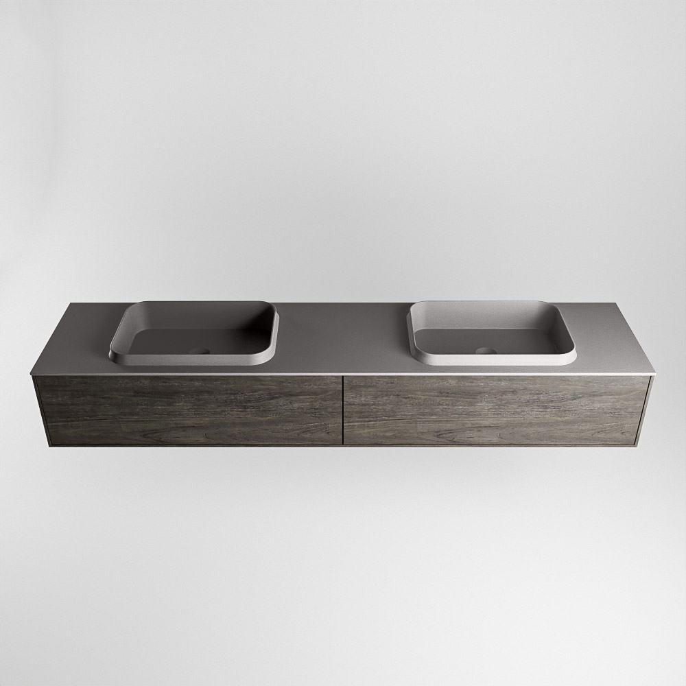 MONDIAZ ERIN 200cm mueble de baño color Dark Brown 2 cajones. Lavabo RIDGE Doble sin orificio color Dark Grey. 5 MONDIAZ ERIN 200cm mueble de baño color Dark Brown 2 cajones. Lavabo RIDGE Doble sin orificio color Dark Grey. - Imagen 5