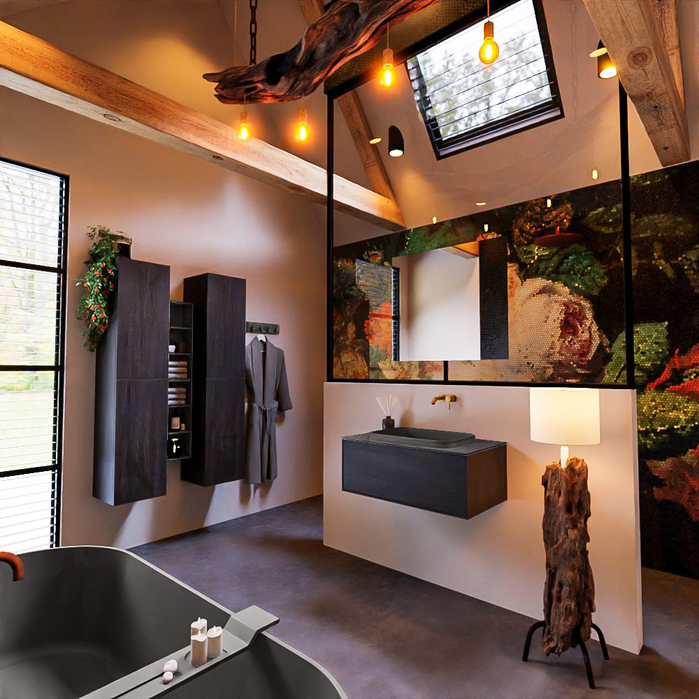 MONDIAZ ERIN 80cm mueble de baño color Dark Brown 1 cajón. Lavabo RIDGE Centro sin orificio color Dark Grey. 2 MONDIAZ ERIN 80cm mueble de baño color Dark Brown 1 cajón. Lavabo RIDGE Centro sin orificio color Dark Grey. - Imagen 2