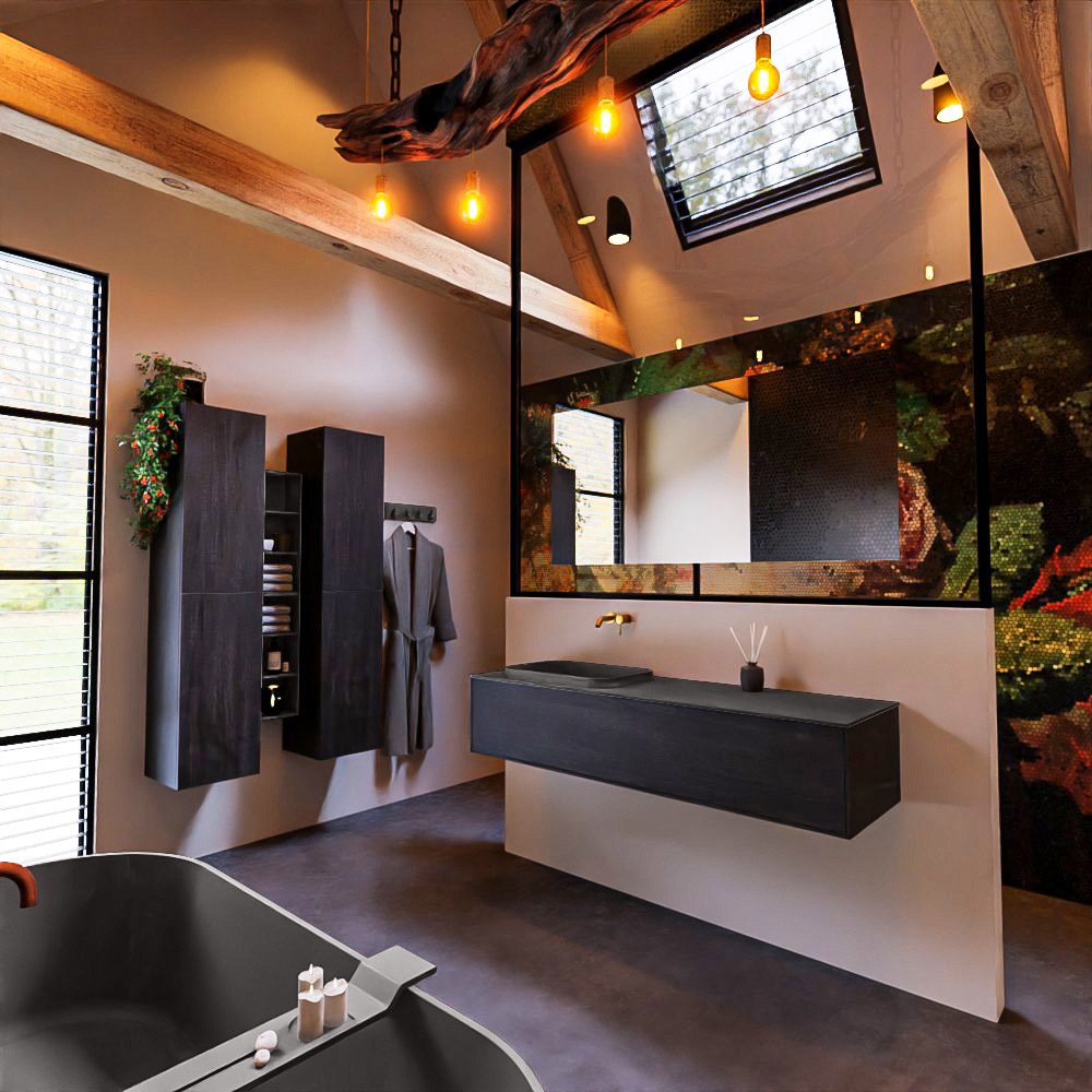MONDIAZ ERIN 150cm mueble de baño color Dark Brown 1 cajón. Lavabo RIDGE Izquierda sin orificio color Dark Grey. 2 MONDIAZ ERIN 150cm mueble de baño color Dark Brown 1 cajón. Lavabo RIDGE Izquierda sin orificio color Dark Grey. - Imagen 2