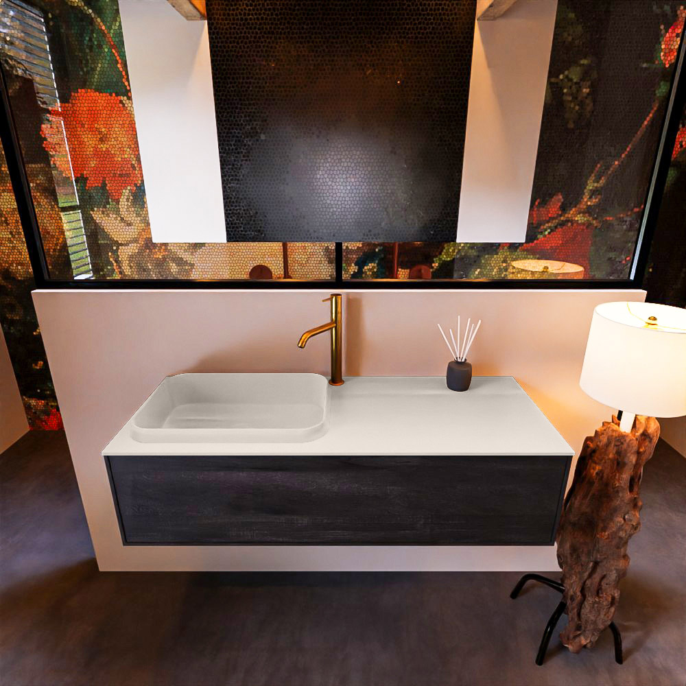 MONDIAZ ERIN 120cm mueble de baño color Dark Brown 1 cajón. Lavabo RIDGE Izquierda 1 orificio color Linen. 3 MONDIAZ ERIN 120cm mueble de baño color Dark Brown 1 cajón. Lavabo RIDGE Izquierda 1 orificio color Linen. - Imagen 3