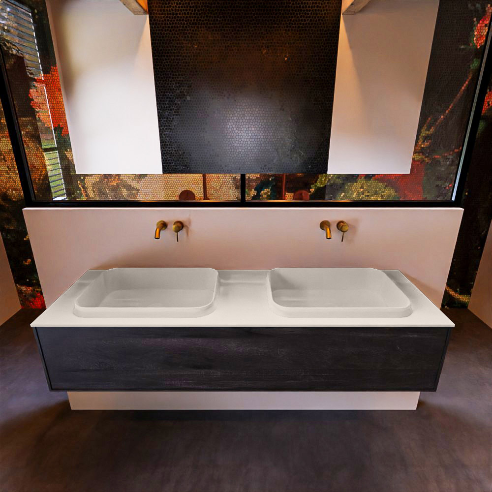 MONDIAZ ERIN 150cm mueble de baño color Dark Brown 1 cajón. Lavabo RIDGE Doble sin orificio color Linen. 3 MONDIAZ ERIN 150cm mueble de baño color Dark Brown 1 cajón. Lavabo RIDGE Doble sin orificio color Linen. - Imagen 3