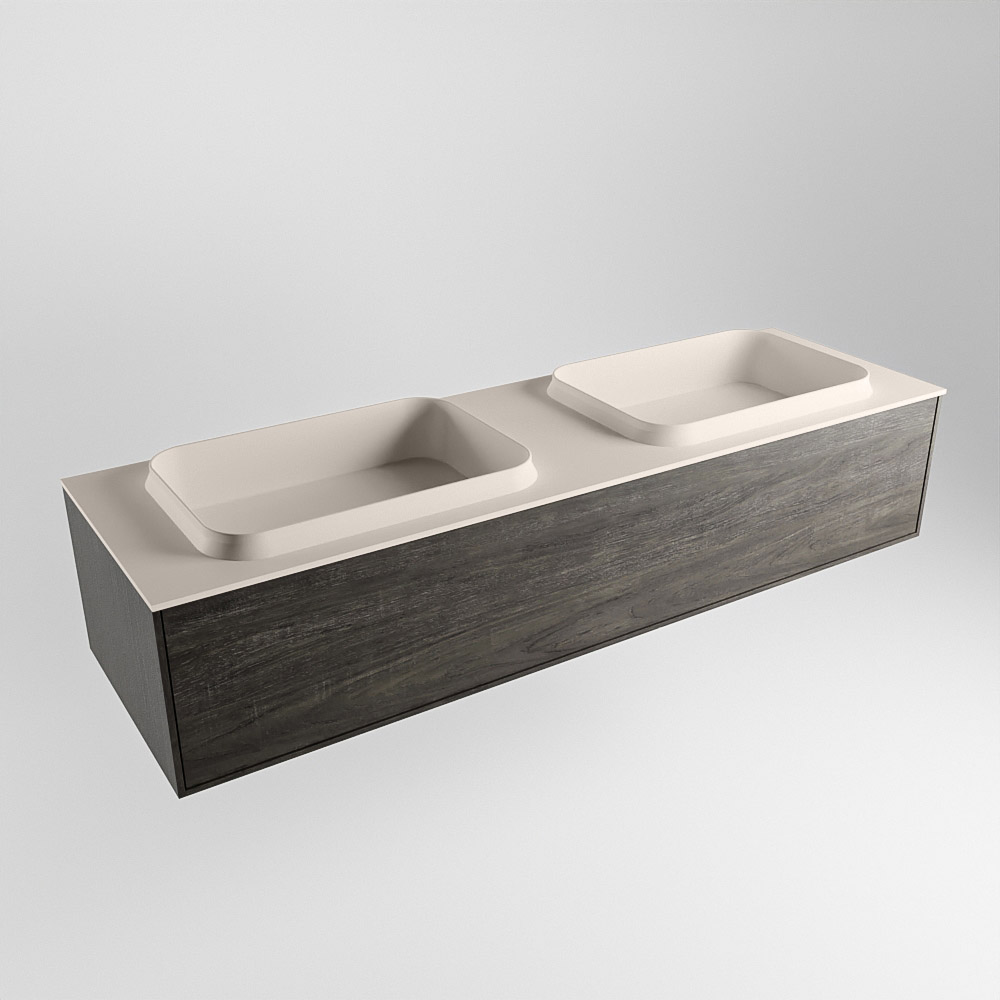 MONDIAZ ERIN 150cm mueble de baño color Dark Brown 1 cajón. Lavabo RIDGE Doble sin orificio color Linen. 4 MONDIAZ ERIN 150cm mueble de baño color Dark Brown 1 cajón. Lavabo RIDGE Doble sin orificio color Linen. - Imagen 4