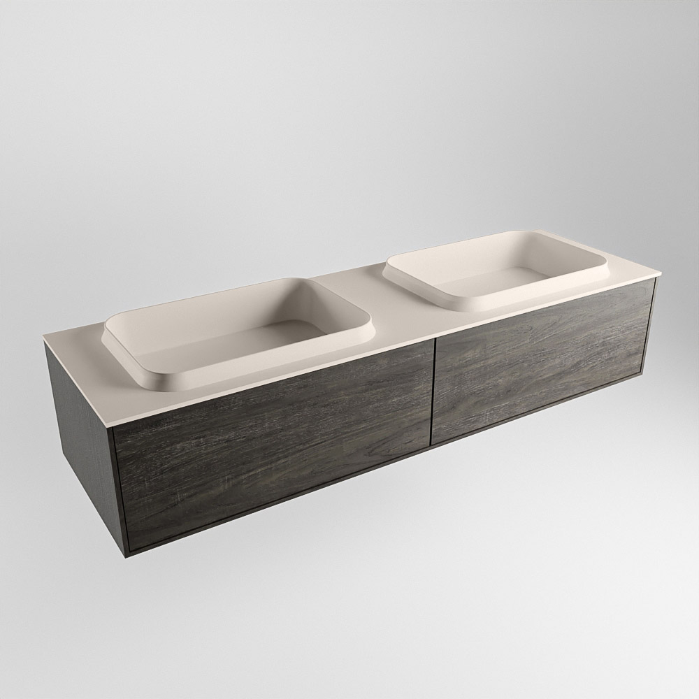 MONDIAZ ERIN 150cm mueble de baño color Dark Brown 2 cajones. Lavabo RIDGE Doble sin orificio color Linen. 4 MONDIAZ ERIN 150cm mueble de baño color Dark Brown 2 cajones. Lavabo RIDGE Doble sin orificio color Linen. - Imagen 4