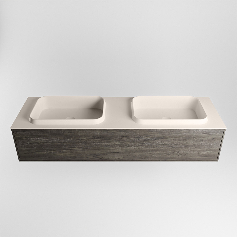 MONDIAZ ERIN 150cm mueble de baño color Dark Brown 1 cajón. Lavabo RIDGE Doble sin orificio color Linen. 5 MONDIAZ ERIN 150cm mueble de baño color Dark Brown 1 cajón. Lavabo RIDGE Doble sin orificio color Linen. - Imagen 5
