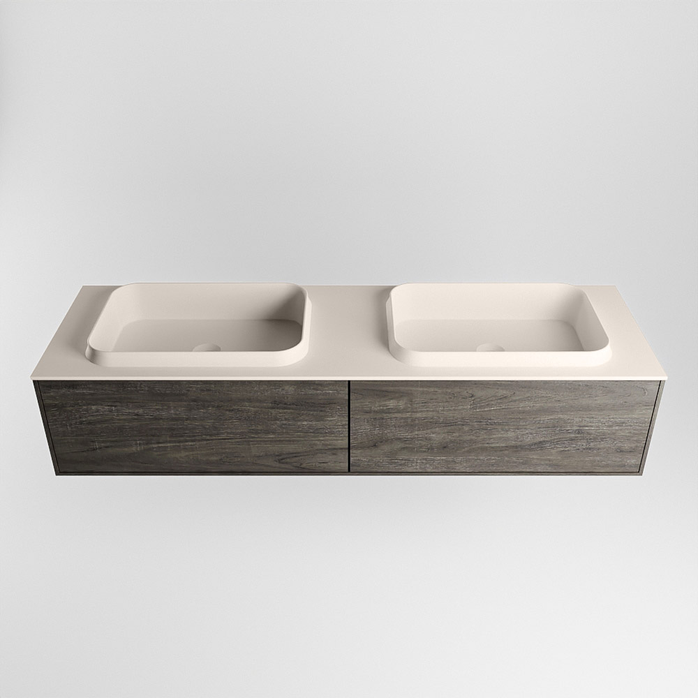 MONDIAZ ERIN 150cm mueble de baño color Dark Brown 2 cajones. Lavabo RIDGE Doble sin orificio color Linen. 5 MONDIAZ ERIN 150cm mueble de baño color Dark Brown 2 cajones. Lavabo RIDGE Doble sin orificio color Linen. - Imagen 5