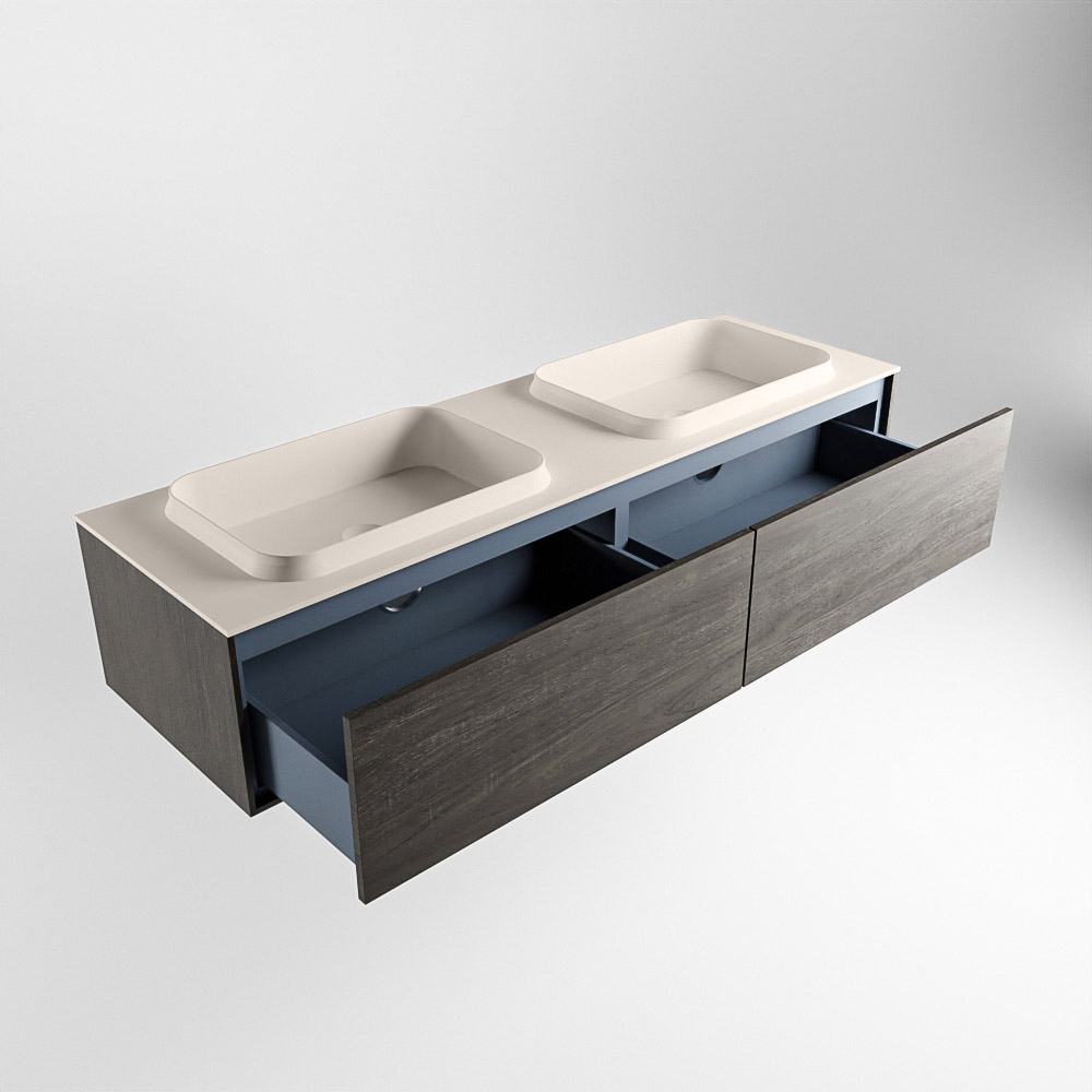 MONDIAZ ERIN 150cm mueble de baño color Dark Brown 2 cajones. Lavabo RIDGE Doble sin orificio color Linen. 6 MONDIAZ ERIN 150cm mueble de baño color Dark Brown 2 cajones. Lavabo RIDGE Doble sin orificio color Linen. - Imagen 6