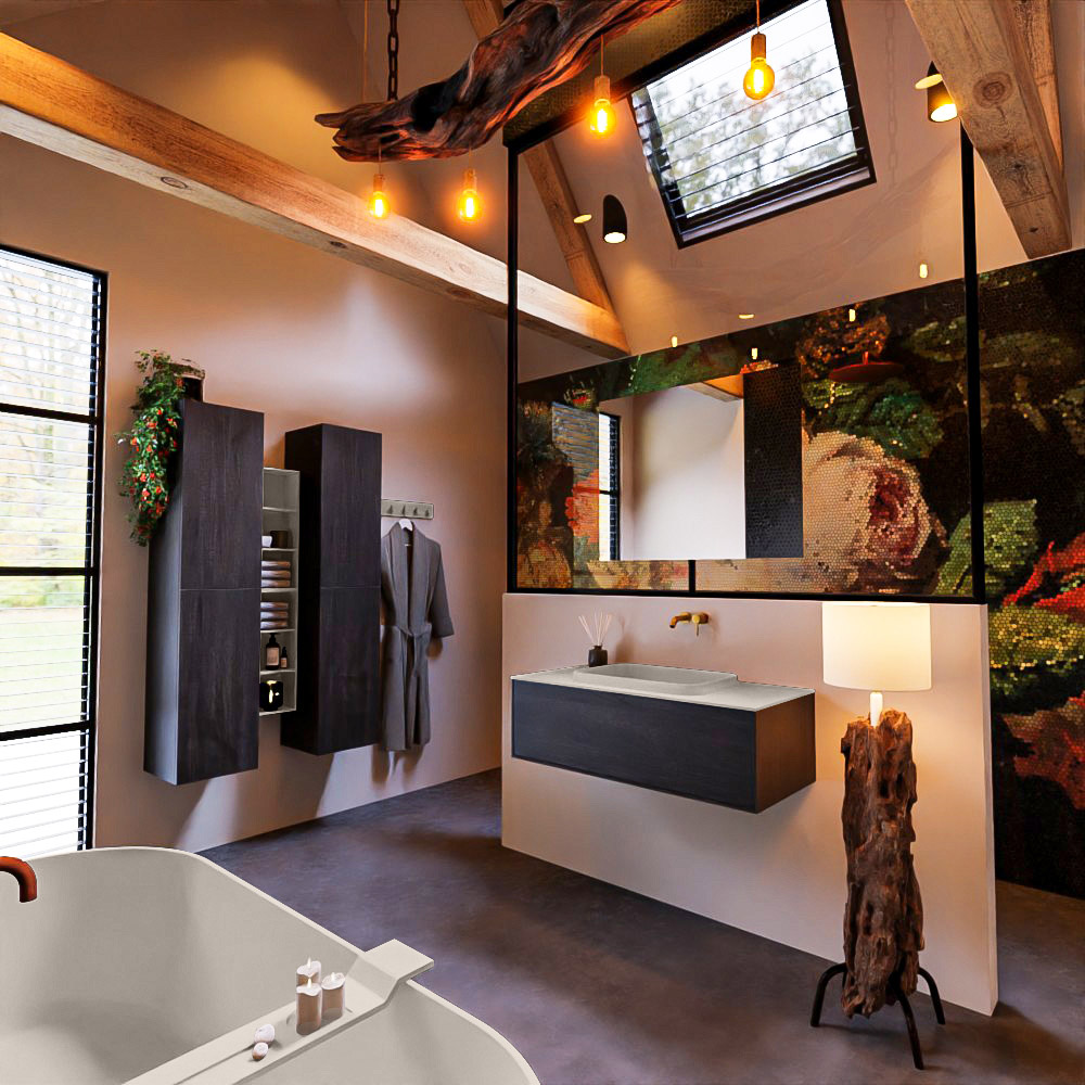 MONDIAZ ERIN 100cm mueble de baño color Dark Brown 1 cajón. Lavabo RIDGE Centro sin orificio color Linen. 2 MONDIAZ ERIN 100cm mueble de baño color Dark Brown 1 cajón. Lavabo RIDGE Centro sin orificio color Linen. - Imagen 2