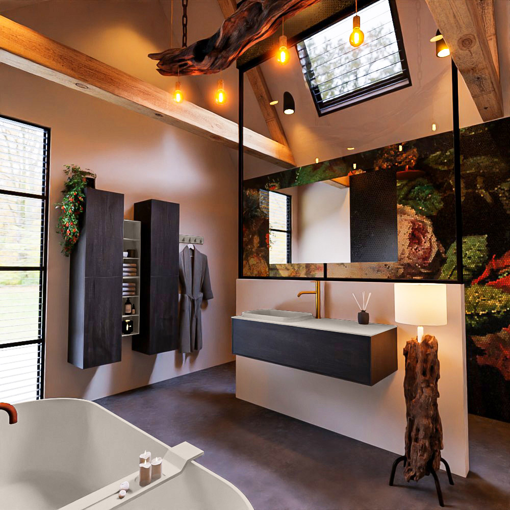 MONDIAZ ERIN 120cm mueble de baño color Dark Brown 1 cajón. Lavabo RIDGE Izquierda 1 orificio color Linen. 2 MONDIAZ ERIN 120cm mueble de baño color Dark Brown 1 cajón. Lavabo RIDGE Izquierda 1 orificio color Linen. - Imagen 2