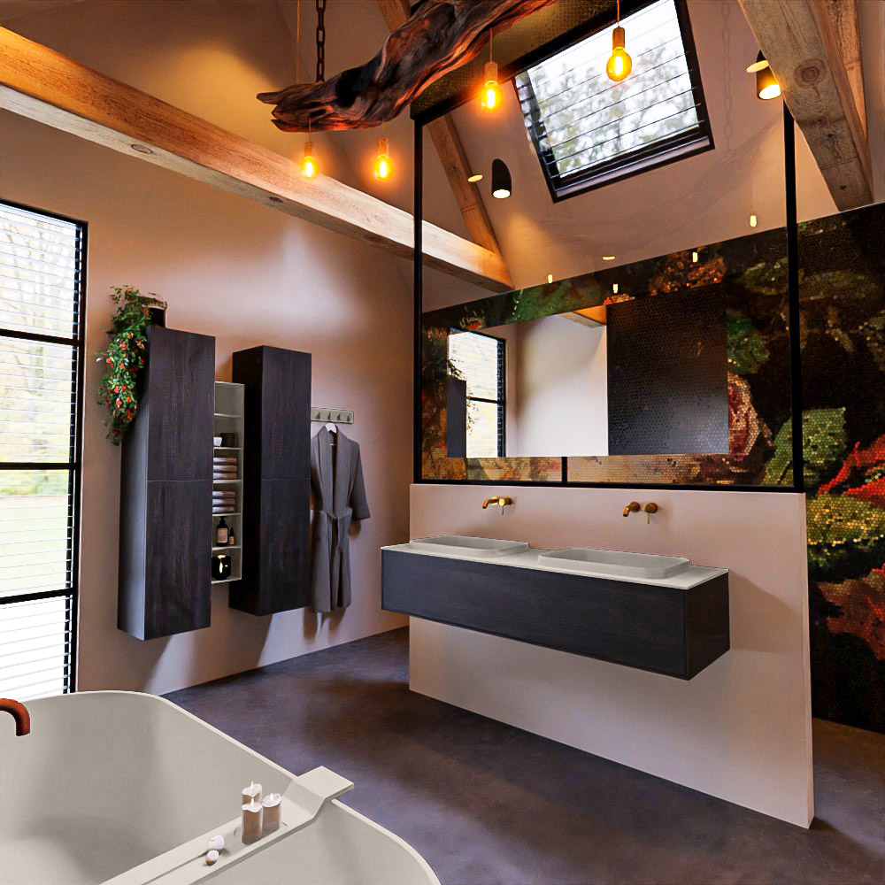 MONDIAZ ERIN 150cm mueble de baño color Dark Brown 1 cajón. Lavabo RIDGE Doble sin orificio color Linen. 2 MONDIAZ ERIN 150cm mueble de baño color Dark Brown 1 cajón. Lavabo RIDGE Doble sin orificio color Linen. - Imagen 2