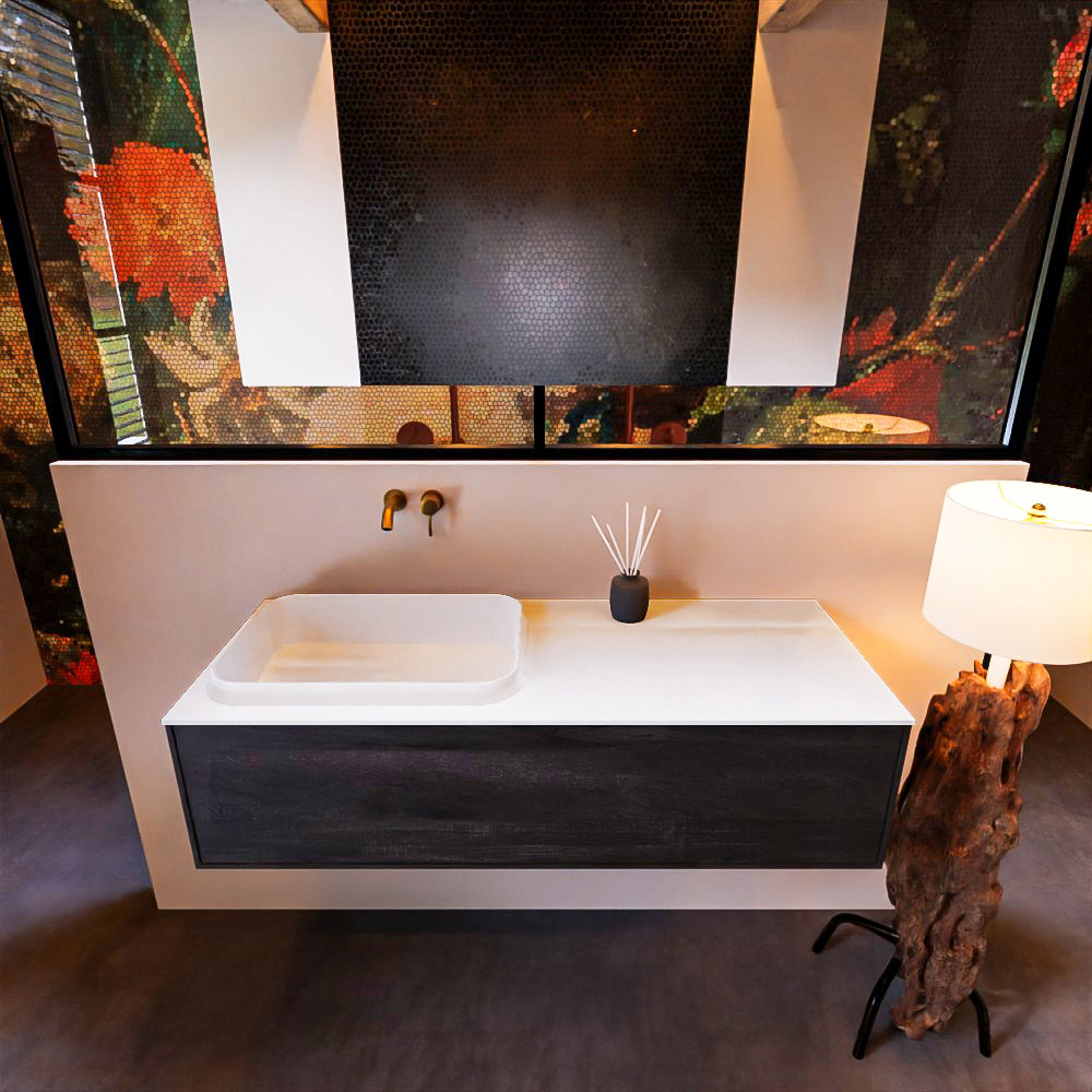 MONDIAZ ERIN 120cm mueble de baño color Dark Brown 1 cajón. Lavabo RIDGE Izquierda sin orificio color Talc. 3 MONDIAZ ERIN 120cm mueble de baño color Dark Brown 1 cajón. Lavabo RIDGE Izquierda sin orificio color Talc. - Imagen 3