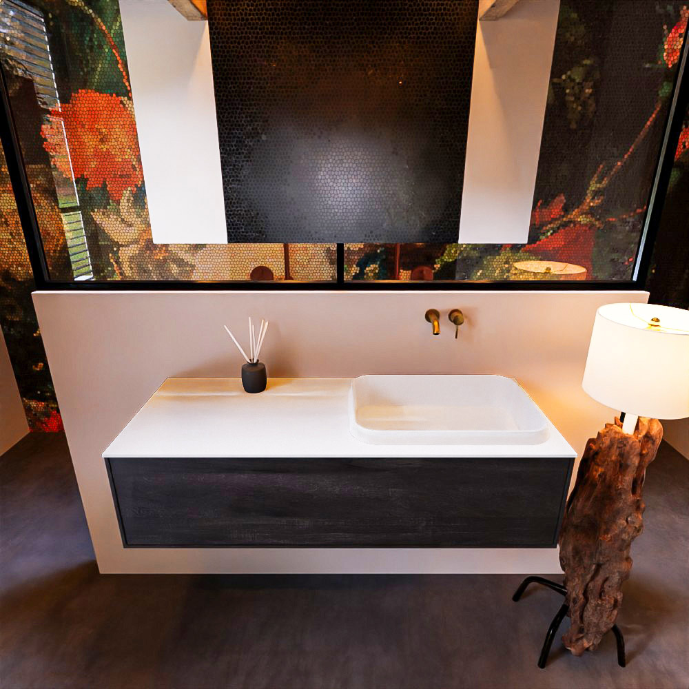 MONDIAZ ERIN 120cm mueble de baño color Dark Brown 1 cajón. Lavabo RIDGE Derecho sin orificio color Talc. 3 MONDIAZ ERIN 120cm mueble de baño color Dark Brown 1 cajón. Lavabo RIDGE Derecho sin orificio color Talc. - Imagen 3