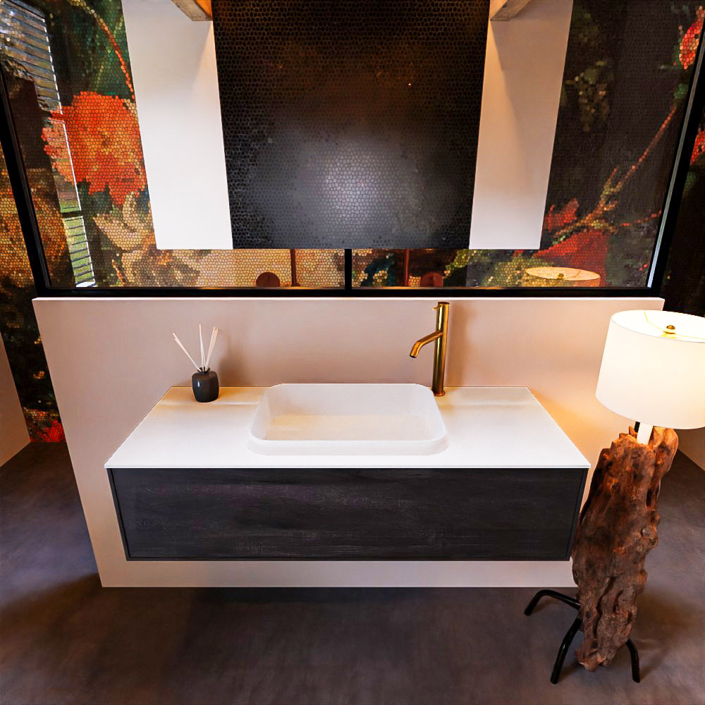 MONDIAZ ERIN 120cm mueble de baño color Dark Brown 1 cajón. Lavabo RIDGE Centro 1 orificio color Talc. 3 MONDIAZ ERIN 120cm mueble de baño color Dark Brown 1 cajón. Lavabo RIDGE Centro 1 orificio color Talc. - Imagen 3
