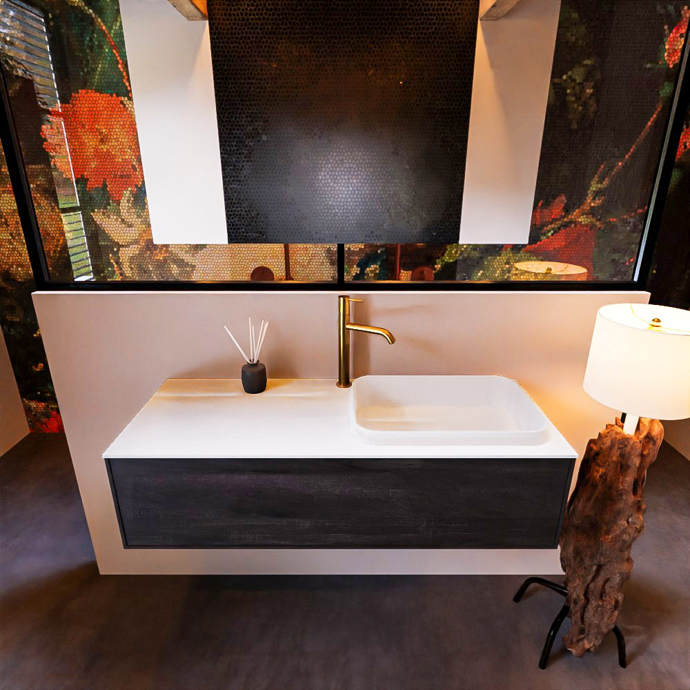 MONDIAZ ERIN 120cm mueble de baño color Dark Brown 1 cajón. Lavabo RIDGE Derecho 1 orificio color Talc. 3 MONDIAZ ERIN 120cm mueble de baño color Dark Brown 1 cajón. Lavabo RIDGE Derecho 1 orificio color Talc. - Imagen 3