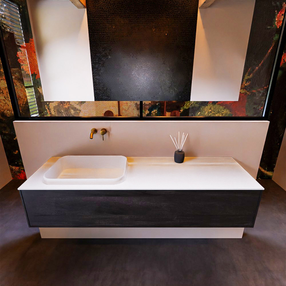 MONDIAZ ERIN 150cm mueble de baño color Dark Brown 1 cajón. Lavabo RIDGE Izquierda sin orificio color Talc. 3 MONDIAZ ERIN 150cm mueble de baño color Dark Brown 1 cajón. Lavabo RIDGE Izquierda sin orificio color Talc. - Imagen 3