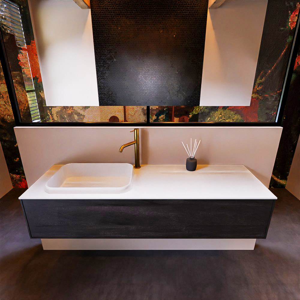 MONDIAZ ERIN 150cm mueble de baño color Dark Brown 1 cajón. Lavabo RIDGE Izquierda 1 orificio color Talc. 3 MONDIAZ ERIN 150cm mueble de baño color Dark Brown 1 cajón. Lavabo RIDGE Izquierda 1 orificio color Talc. - Imagen 3