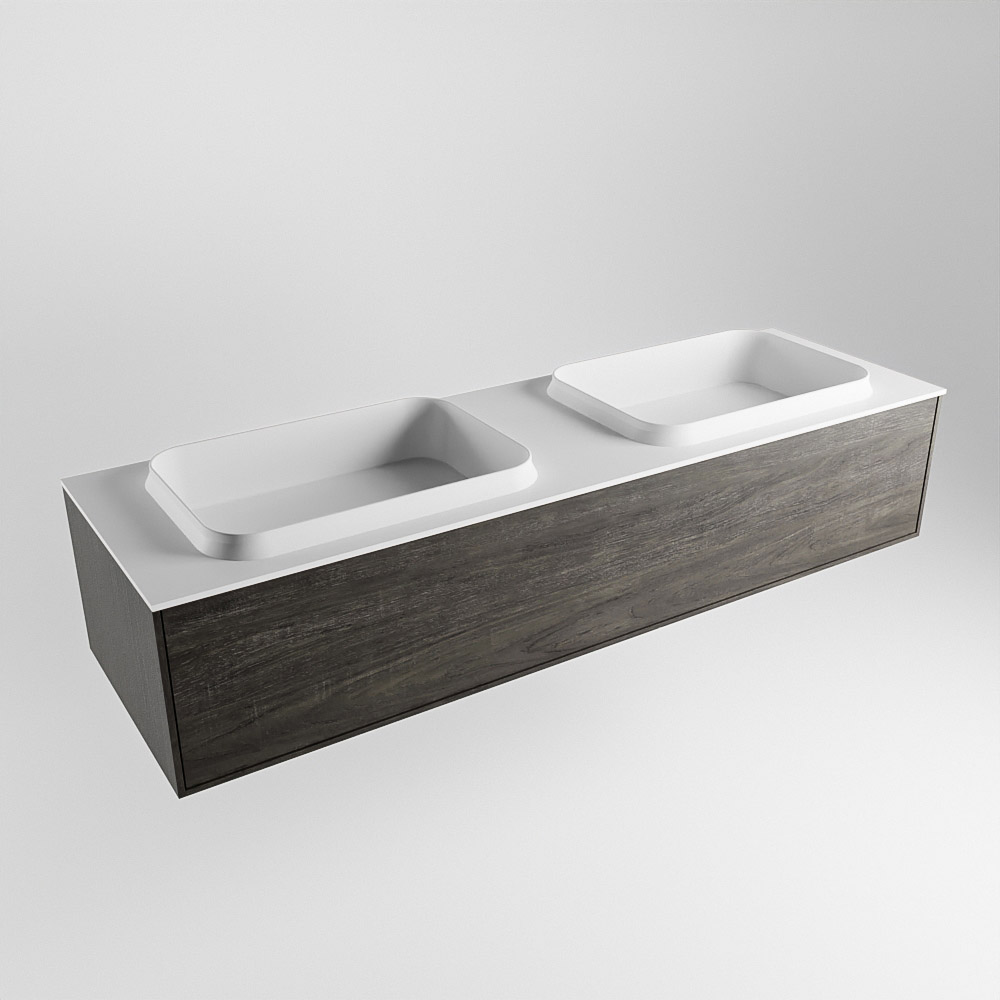 MONDIAZ ERIN 150cm mueble de baño color Dark Brown 1 cajón. Lavabo RIDGE Doble sin orificio color Talc. 4 MONDIAZ ERIN 150cm mueble de baño color Dark Brown 1 cajón. Lavabo RIDGE Doble sin orificio color Talc. - Imagen 4