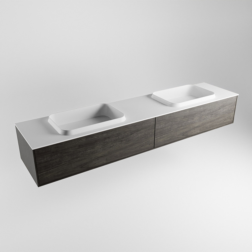 MONDIAZ ERIN 200cm mueble de baño color Dark Brown 2 cajones. Lavabo RIDGE Doble 2 orificios color Talc. 4 MONDIAZ ERIN 200cm mueble de baño color Dark Brown 2 cajones. Lavabo RIDGE Doble 2 orificios color Talc. - Imagen 4