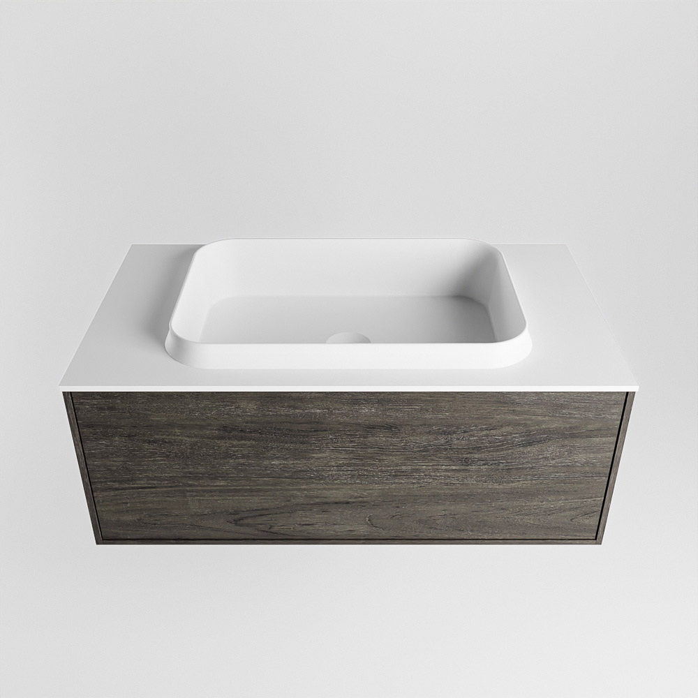 MONDIAZ ERIN 80cm mueble de baño color Dark Brown 1 cajón. Lavabo RIDGE Centro sin orificio color Talc. 5 MONDIAZ ERIN 80cm mueble de baño color Dark Brown 1 cajón. Lavabo RIDGE Centro sin orificio color Talc. - Imagen 5