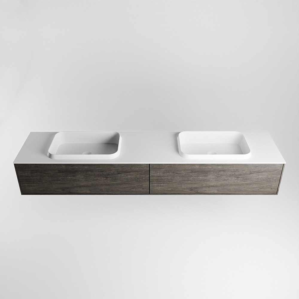 MONDIAZ ERIN 200cm mueble de baño color Dark Brown 2 cajones. Lavabo RIDGE Doble 2 orificios color Talc. 5 MONDIAZ ERIN 200cm mueble de baño color Dark Brown 2 cajones. Lavabo RIDGE Doble 2 orificios color Talc. - Imagen 5