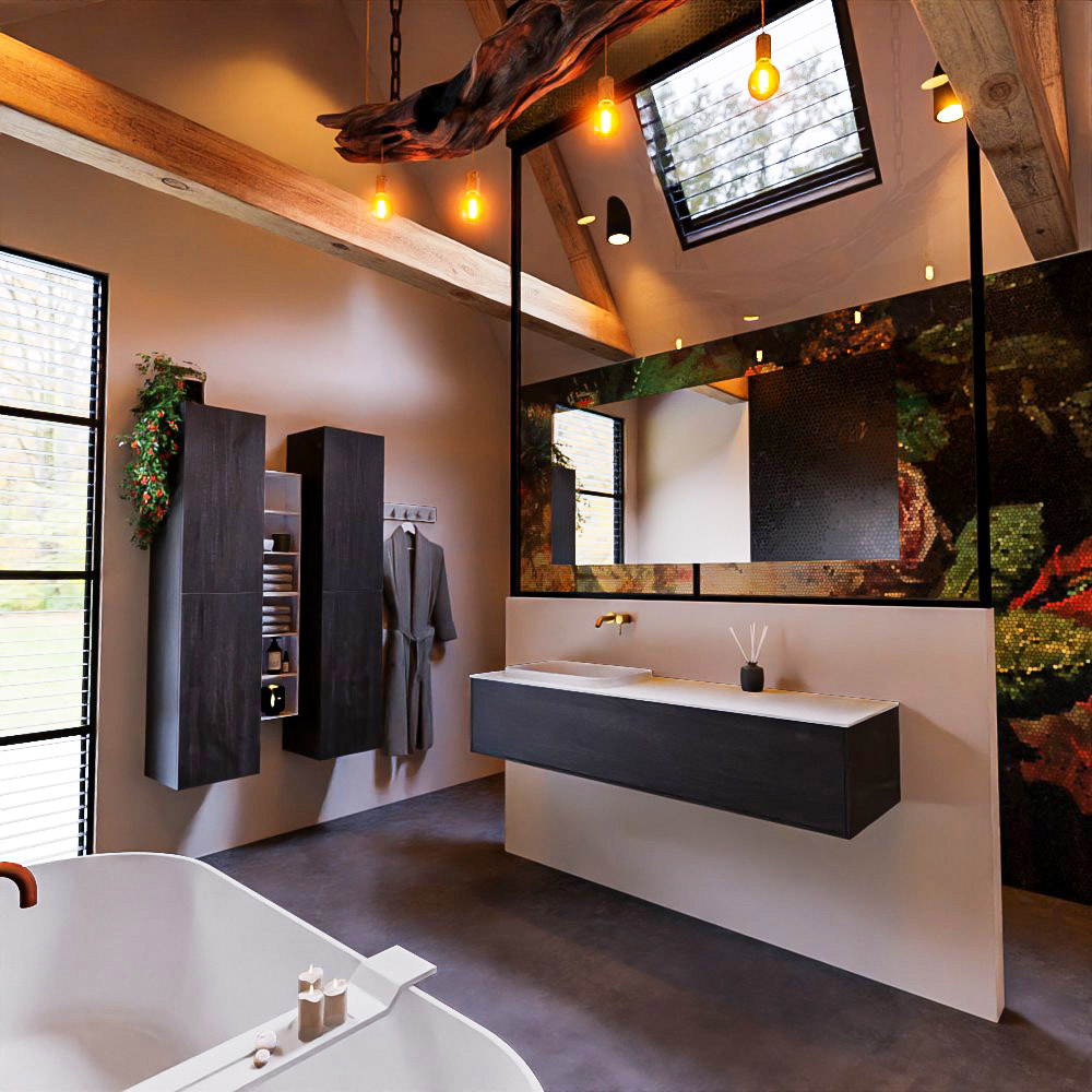 MONDIAZ ERIN 150cm mueble de baño color Dark Brown 1 cajón. Lavabo RIDGE Izquierda sin orificio color Talc. 2 MONDIAZ ERIN 150cm mueble de baño color Dark Brown 1 cajón. Lavabo RIDGE Izquierda sin orificio color Talc. - Imagen 2